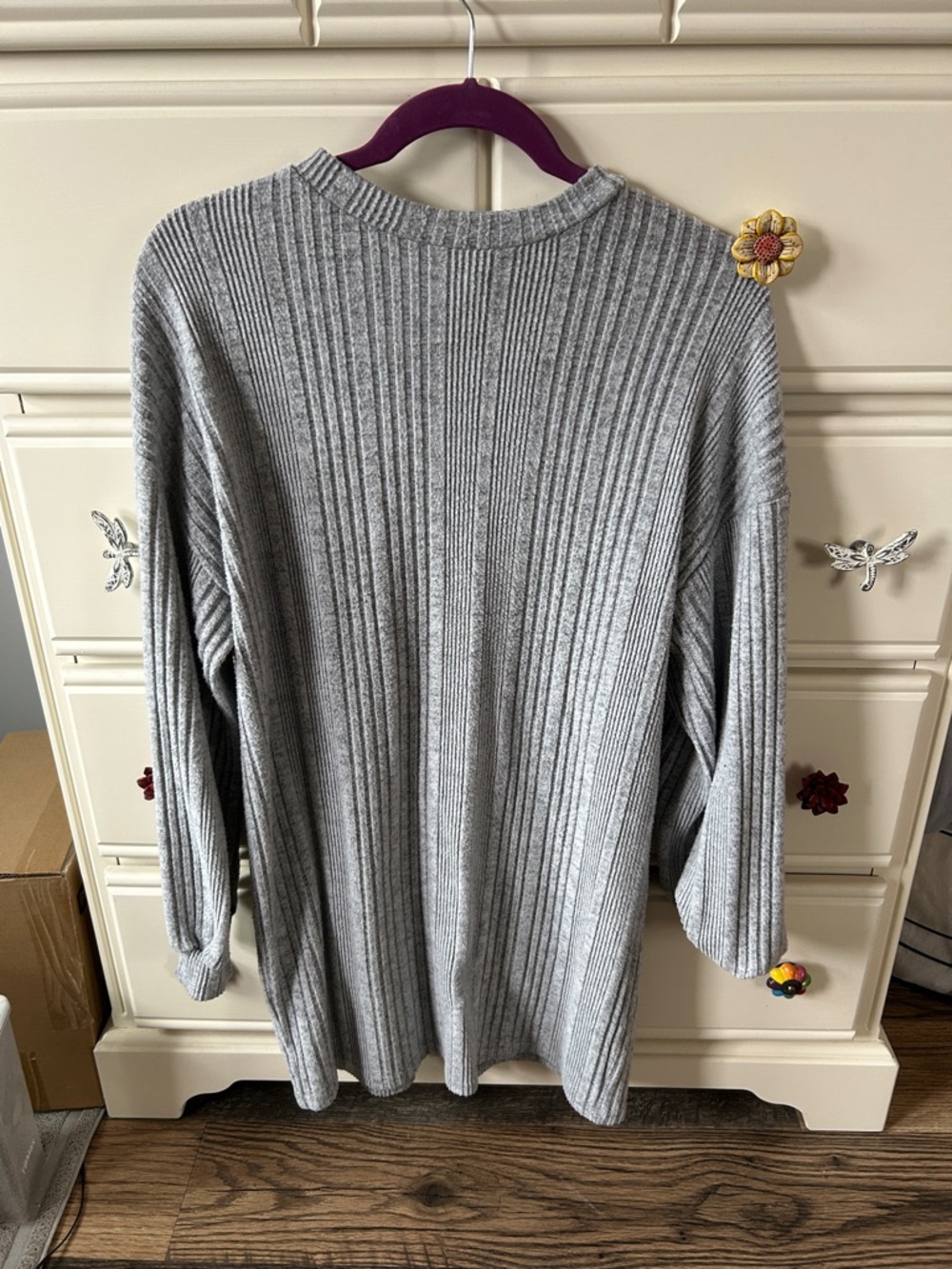 Light Gray Ribbed Knit Crewneck Sweater Dress